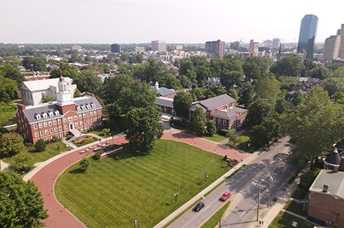 drone's eye view of Transylvania campus in Lexington, Kentucky